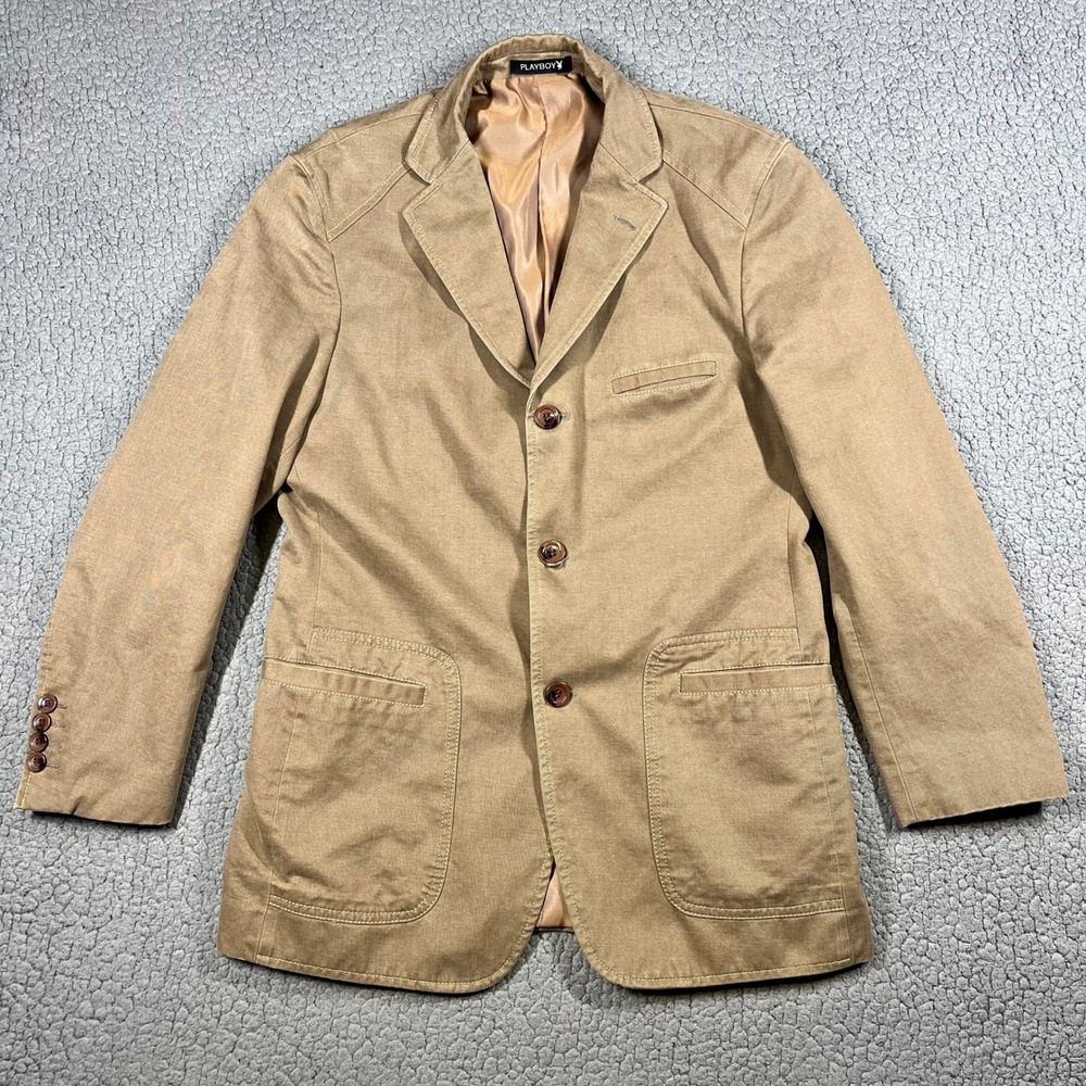 Playboy Twill Blazer Sport Coat 3 Button Jacket Mens Khaki Cotton 46A 170/88A